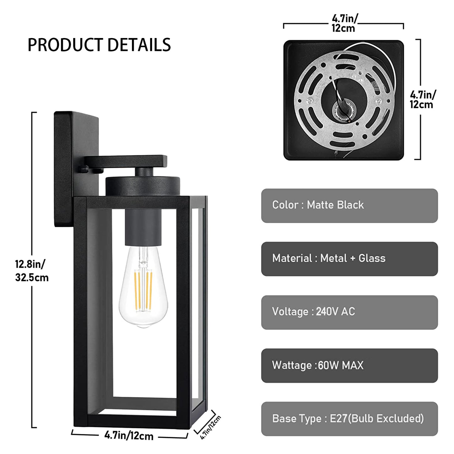 Exterior Wall Light Bruce E27 LED IP44 Matt Black