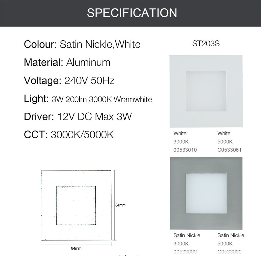 203S Square LED Step Light Stair Corner Cabinet Domestic Caravan Panel