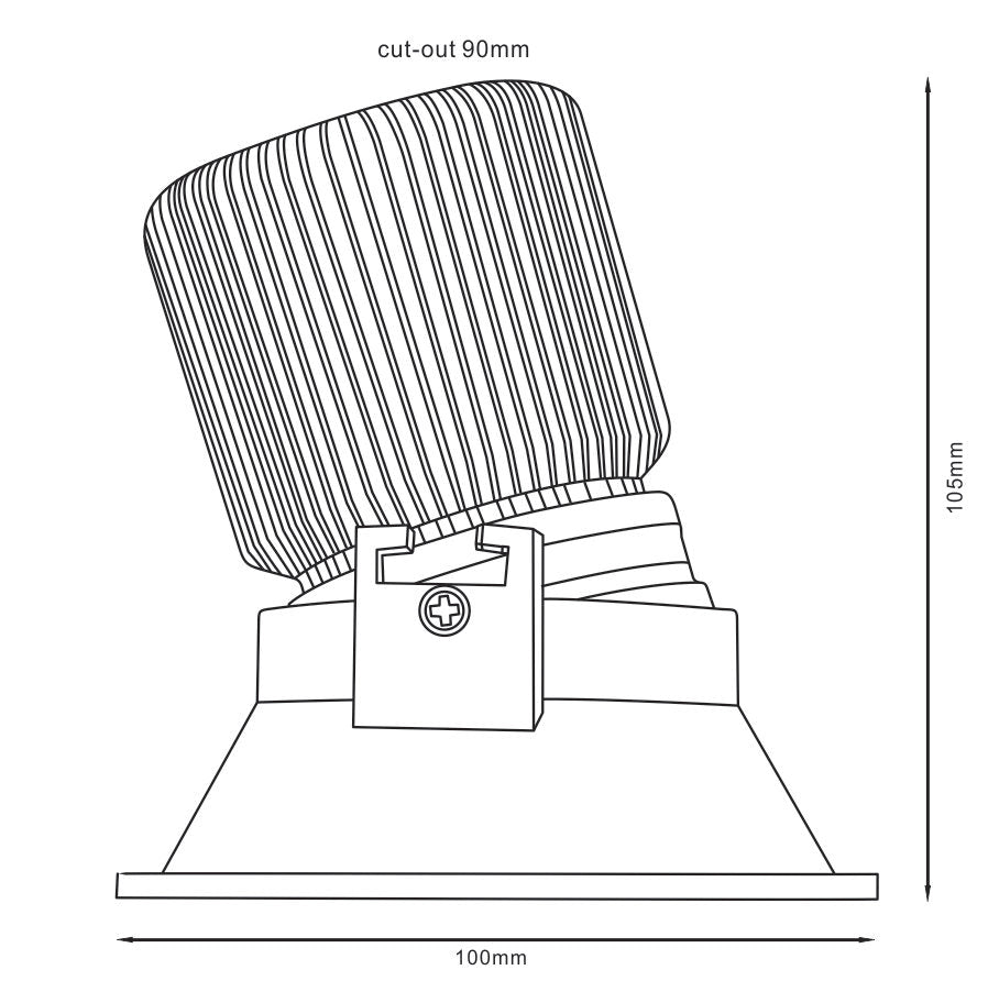 Cheetah Tilt 13W 1300lm Deep Baffle Recessed LED Downlight Tri-Color Dimmable White