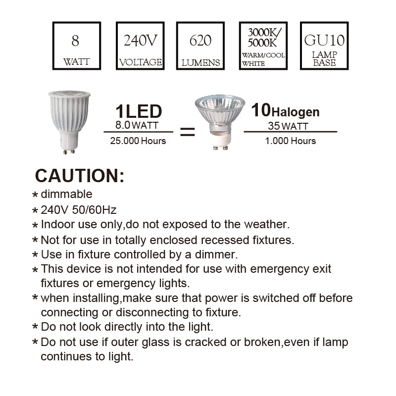 LED Downlight GU10 8W 3000K